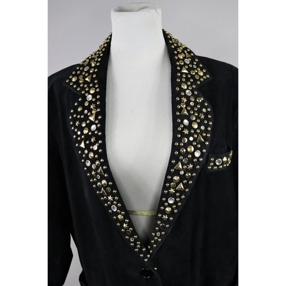 80's Vintage Rocker Studded black Leather Suede Jacket - Picture 2 of 9